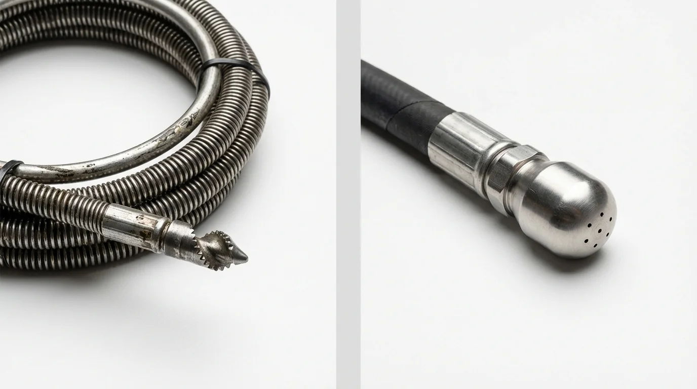 Drain snake cable and hydro jetting nozzle used for drain cleaning in Harrisonburg, LA