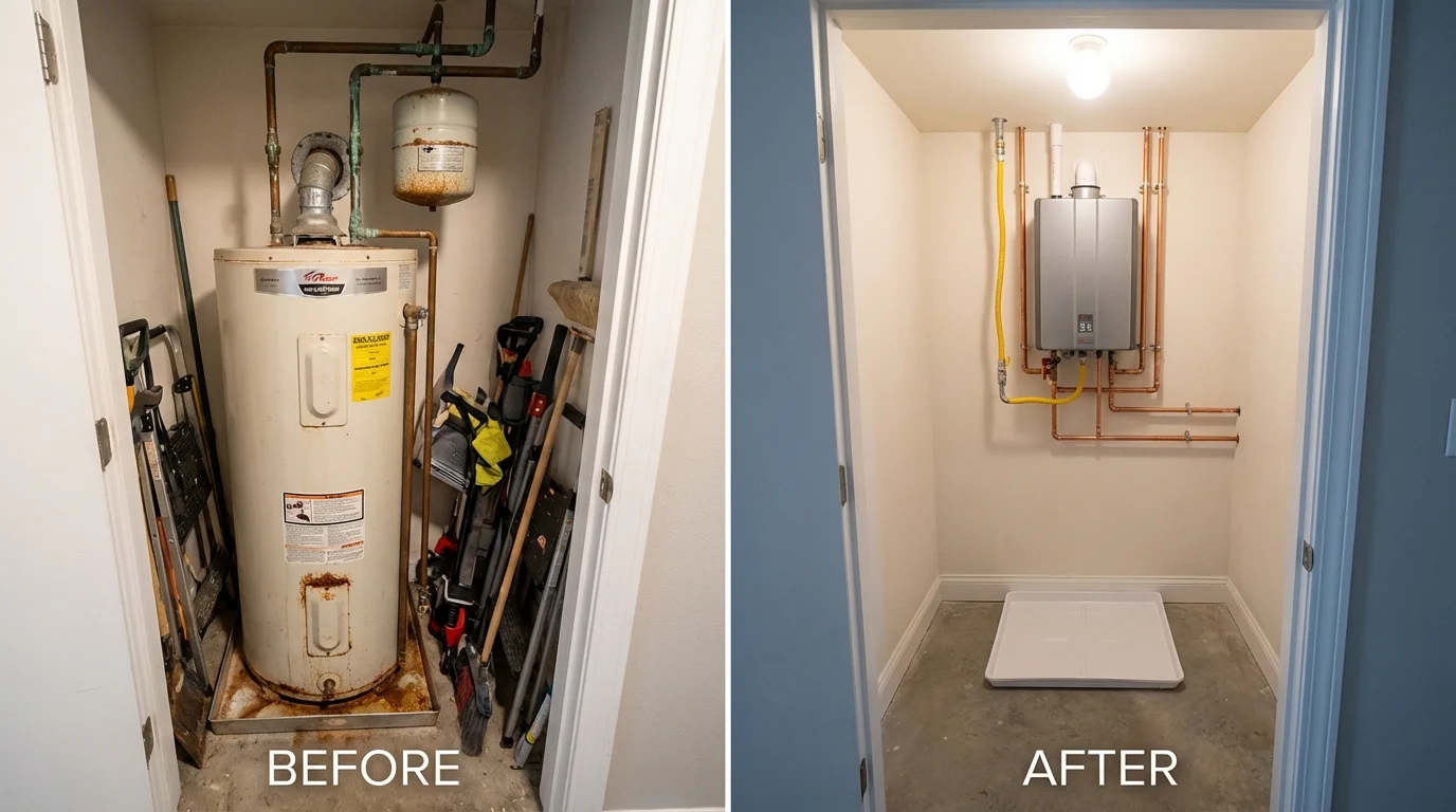 Tank water heater versus wall-mounted tankless unit comparison for Harrisonburg, LA homeowners