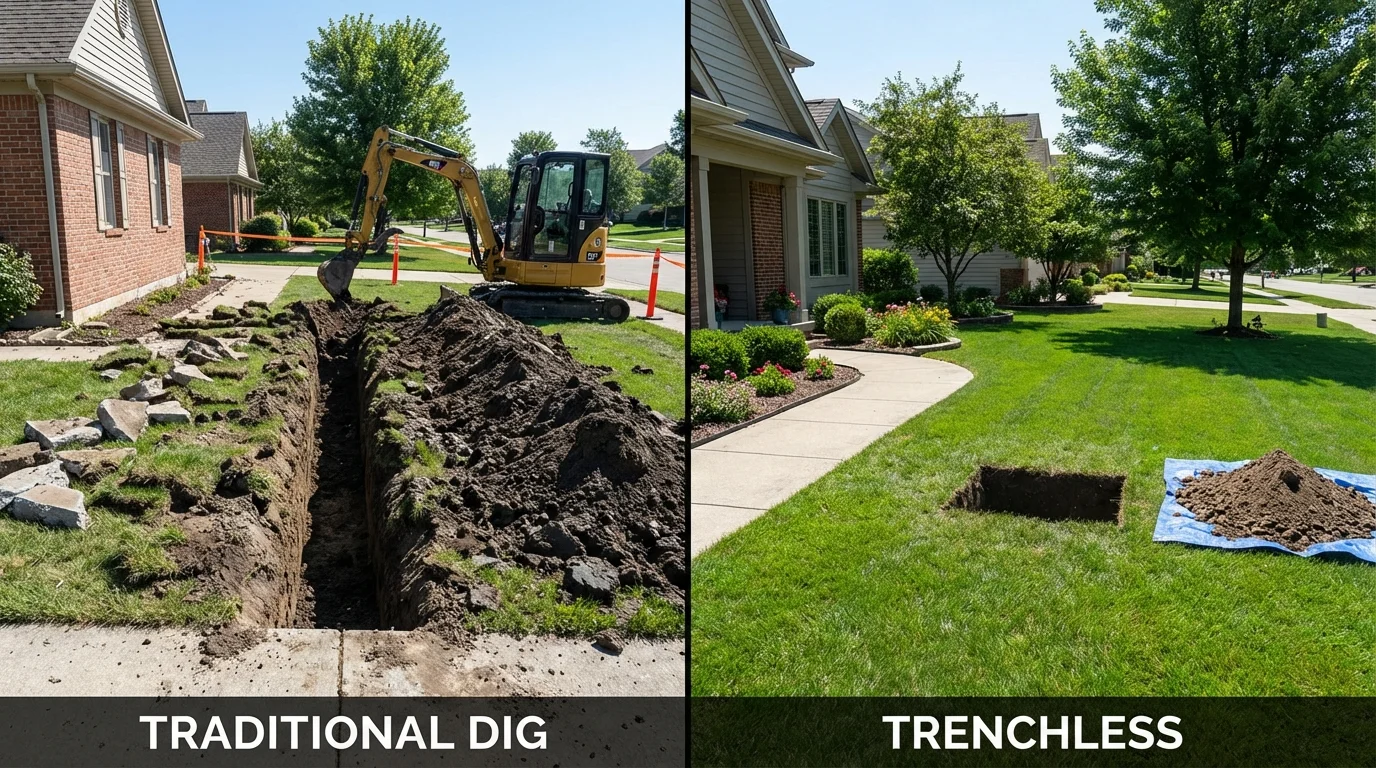 Trenchless sewer repair with minimal yard damage versus traditional excavation in Harrisonburg, LA